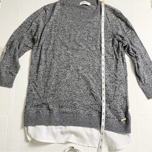 CALVIN KLEIN Heather Gray Tunic Sweater Top with Faux Blouse 3/4 Sleeve - Picture 8 of 10